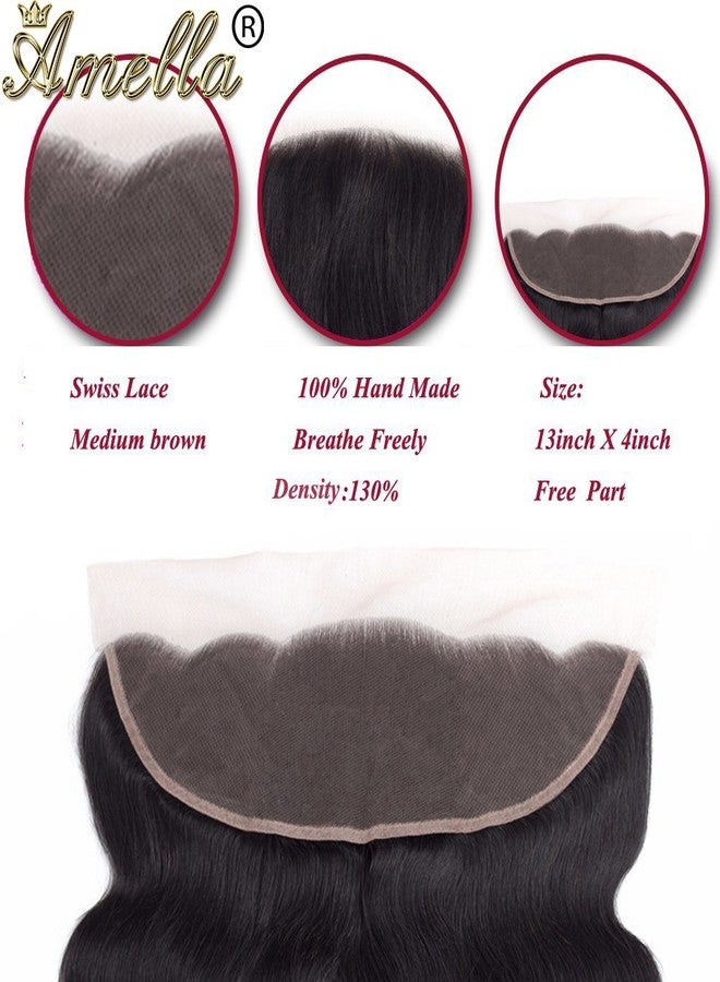 Amella Hair 10A Brazilian Body Wave Frontal 16 18 20 with 14 Inch 13x4 Frontal Ear to Ear Lace Frontal Closure Free Part with Bundles Natural Black Color - Image 3